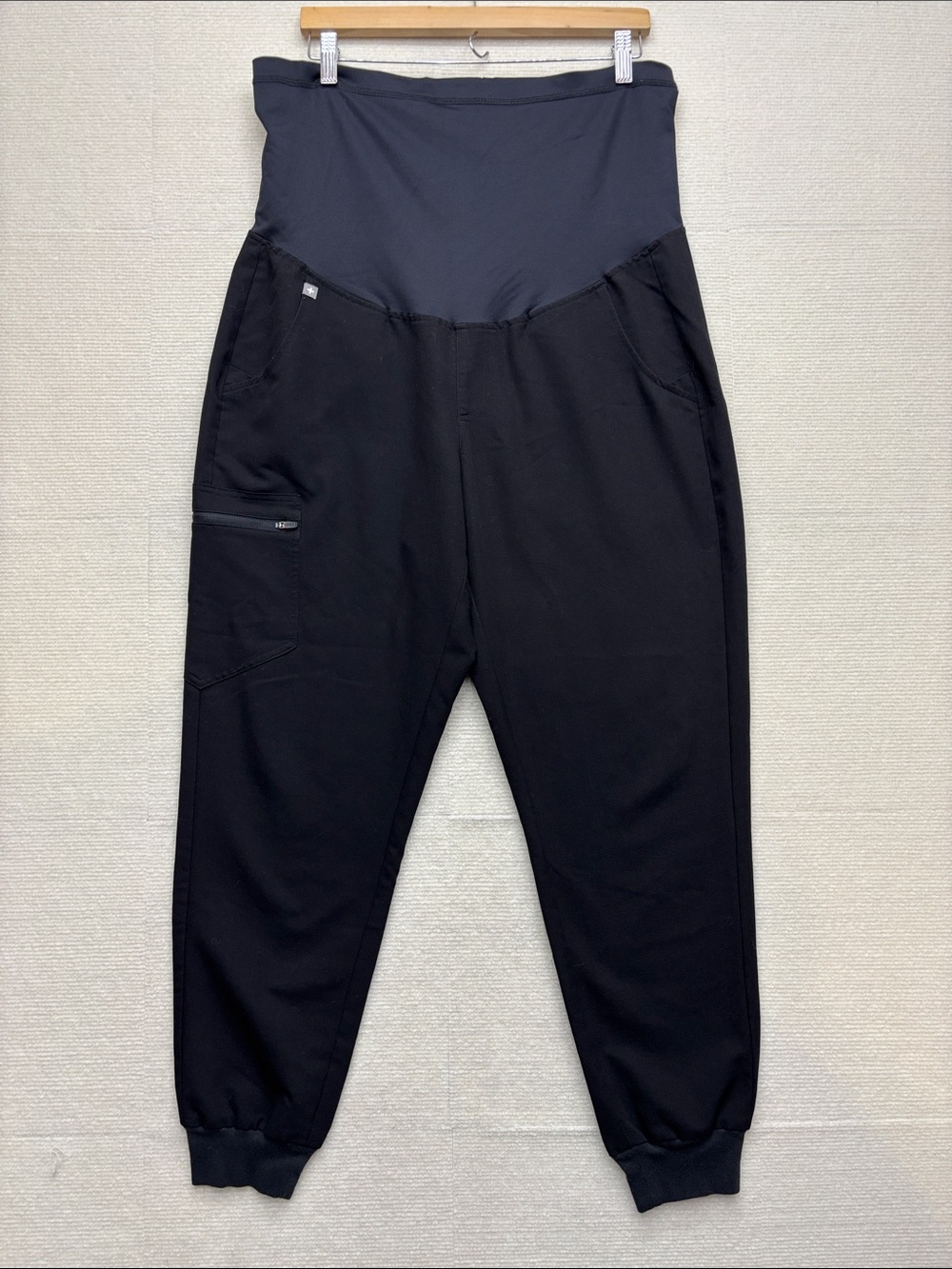Figs | large Maternity Black Jogger Pants with High Waist Panel